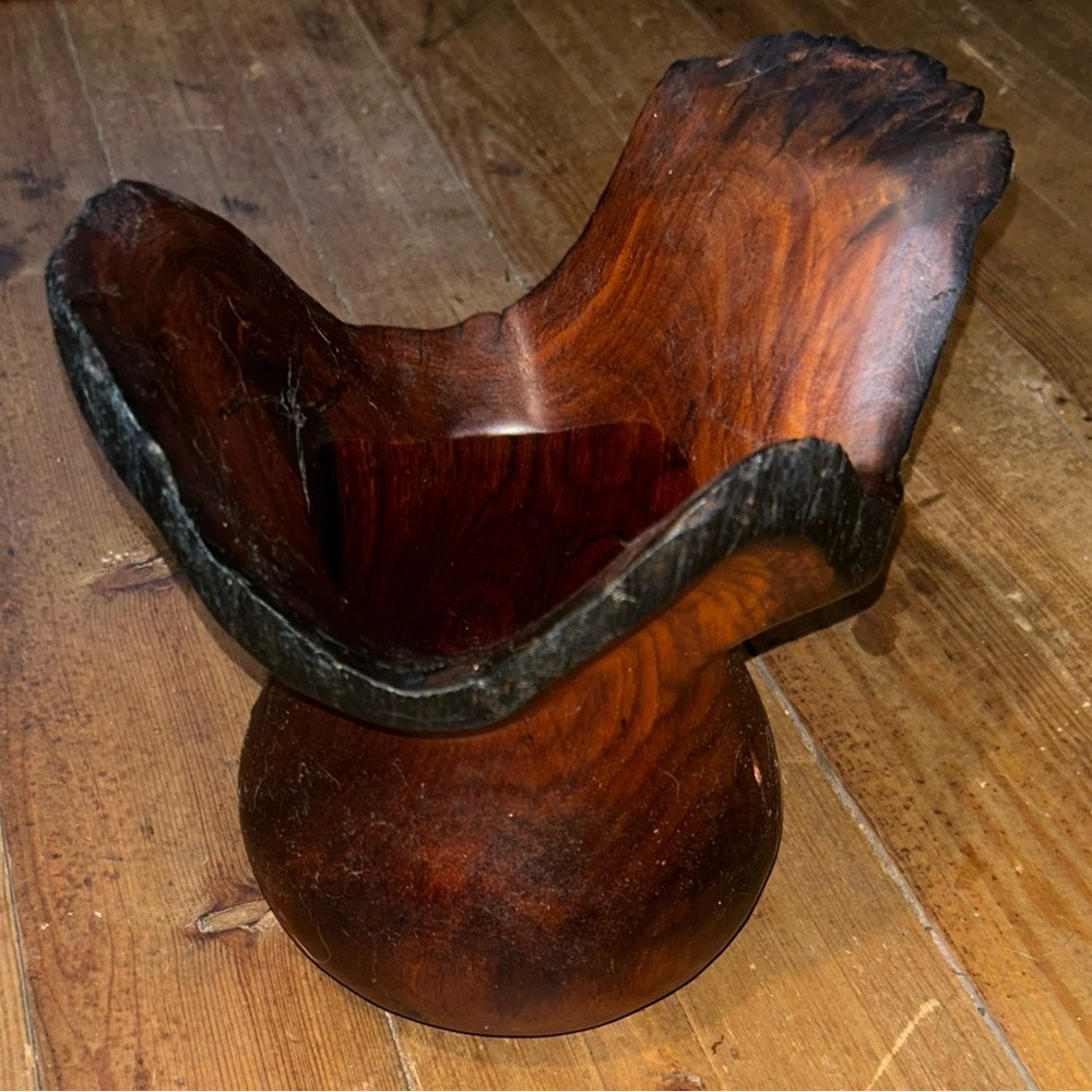 Handcrafted Wooden Vase with Rich Brown Finish